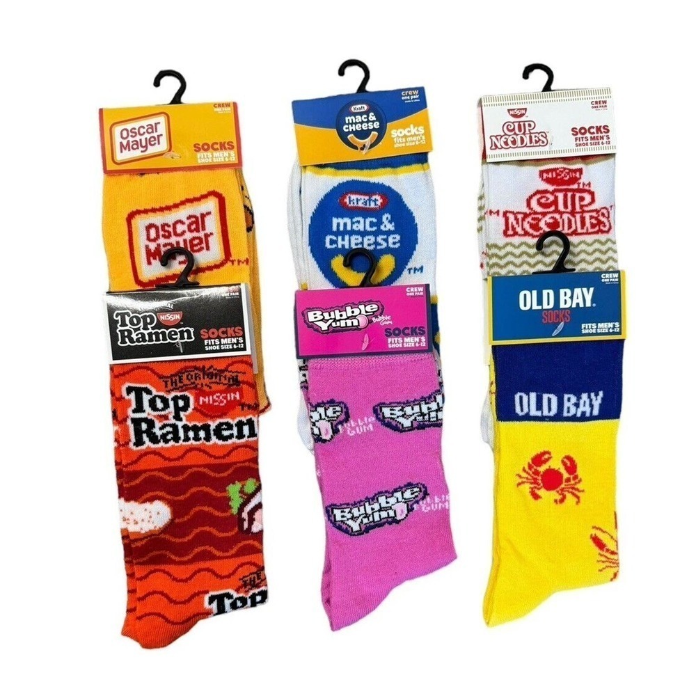 Odd Sox Novelty Crazy Socks Noodles Hot Dogs Gum Mac Cheese Mens Sz 6-12 Crew - Picture 5 of 6